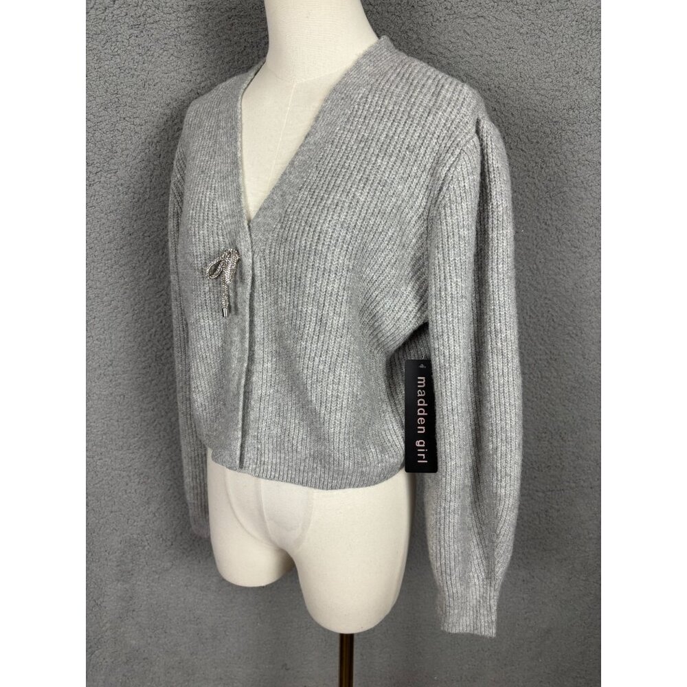 Madden Girl Women's Juniors' Bling Bow Long-Sleeve Ribbed Cardigan Large NWT's. - Picture 4 of 8
